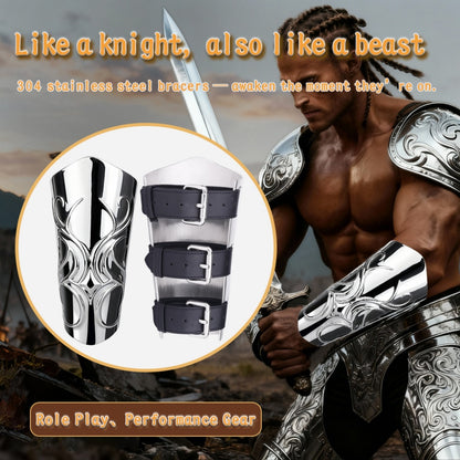 Medieval 304 Stainless Steel Bracers – Heavy Metal Arm Armor for BDSM Bondage & Roleplay