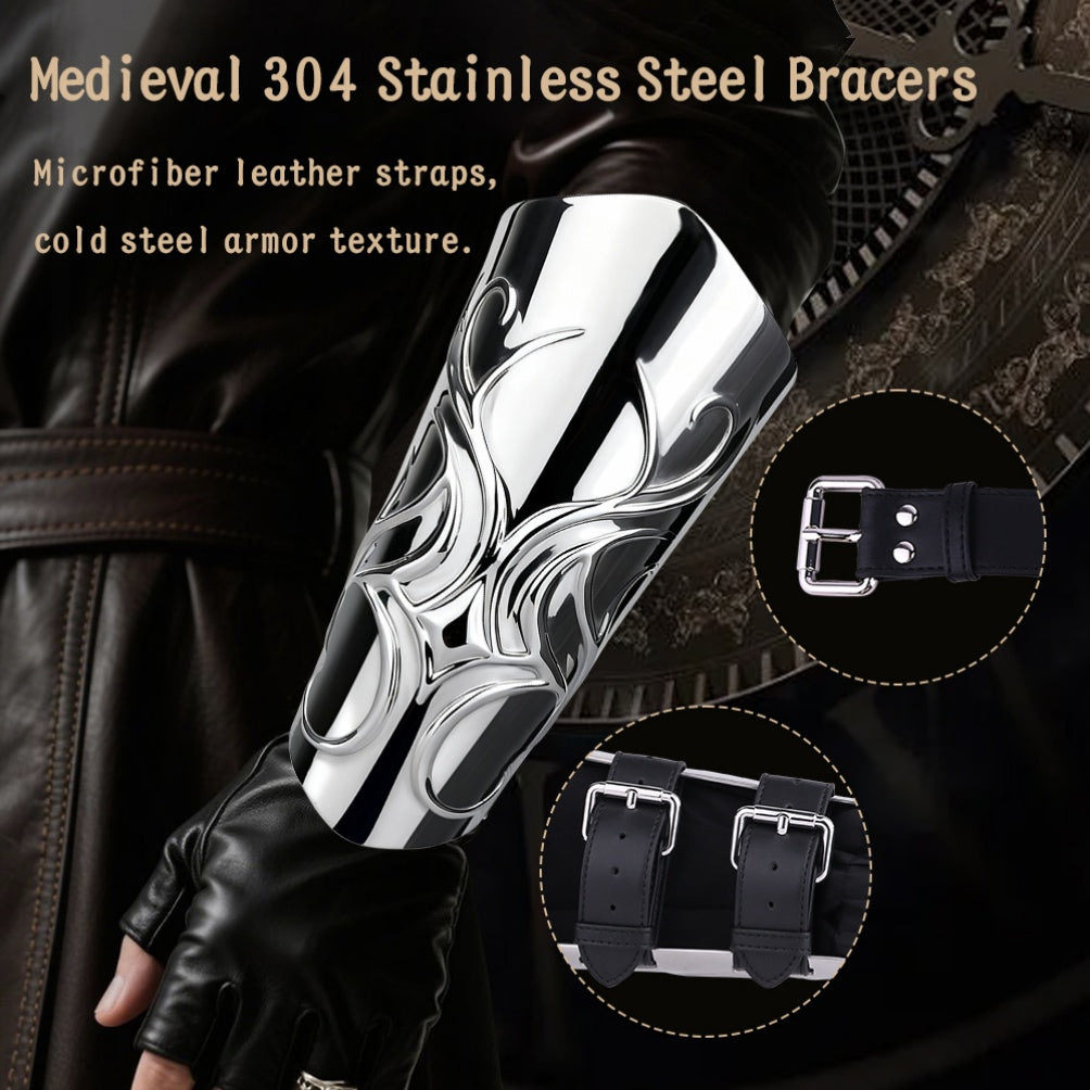 Medieval 304 Stainless Steel Bracers – Heavy Metal Arm Armor for BDSM Bondage & Roleplay