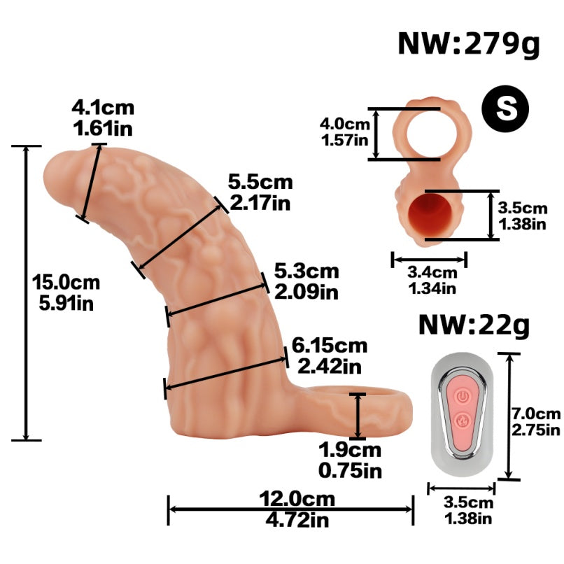 Penis Enlargement and Delay Vibrating Cock Sleeve - Fantasy Flesh Silicone Toy