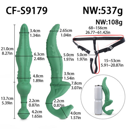 Double-Headed Vibrating Monster Dildo Strap-On – Platinum Silicone G-Spot Toy for Lesbian Couples