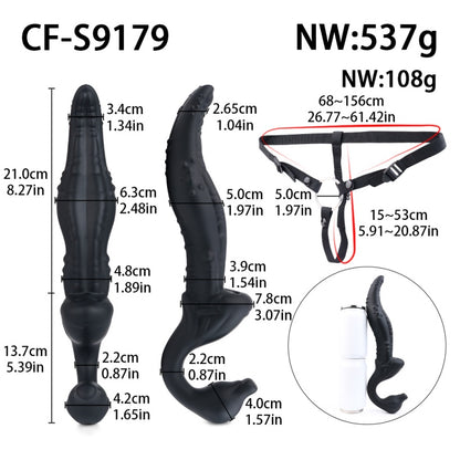 Double-Headed Vibrating Monster Dildo Strap-On – Platinum Silicone G-Spot Toy for Lesbian Couples
