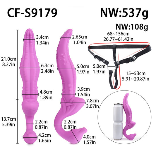 Double-Headed Vibrating Monster Dildo Strap-On – Platinum Silicone G-Spot Toy for Lesbian Couples