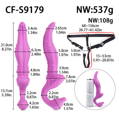 Double-Headed Vibrating Monster Dildo Strap-On – Platinum Silicone G-Spot Toy for Lesbian Couples