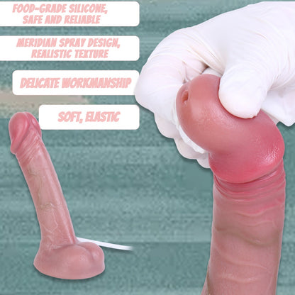 Realistischer Spritz-Dildo – Dual-Density Platin-Silikon Strap-on mit Saugnapf