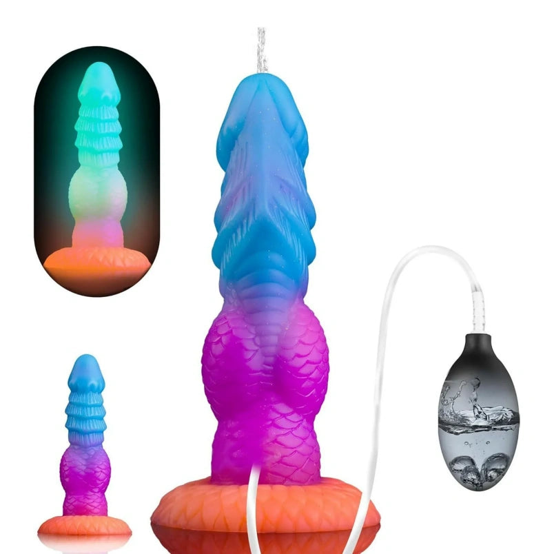 Realistic Fake Cum Fantasy Dragon Scale Silicone Dildo - Spiral Insertable Triple-Point Sex Toys