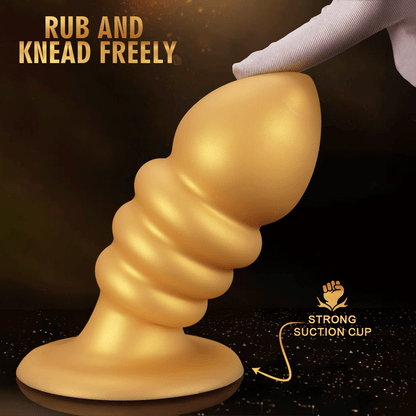 Golden Spiral Fantasy Anal Butt Plug &amp; Fist Dildo – Silikon-Expansionsspielzeug mit Saugnapf