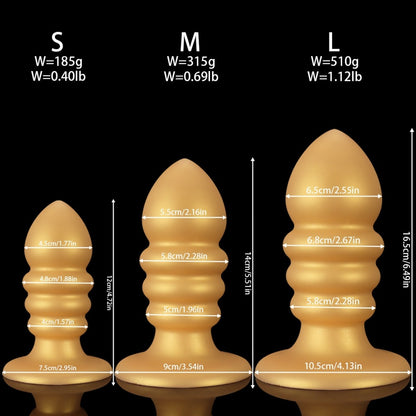 Golden Spiral Fantasy Anal Butt Plug &amp; Fist Dildo – Silikon-Expansionsspielzeug mit Saugnapf