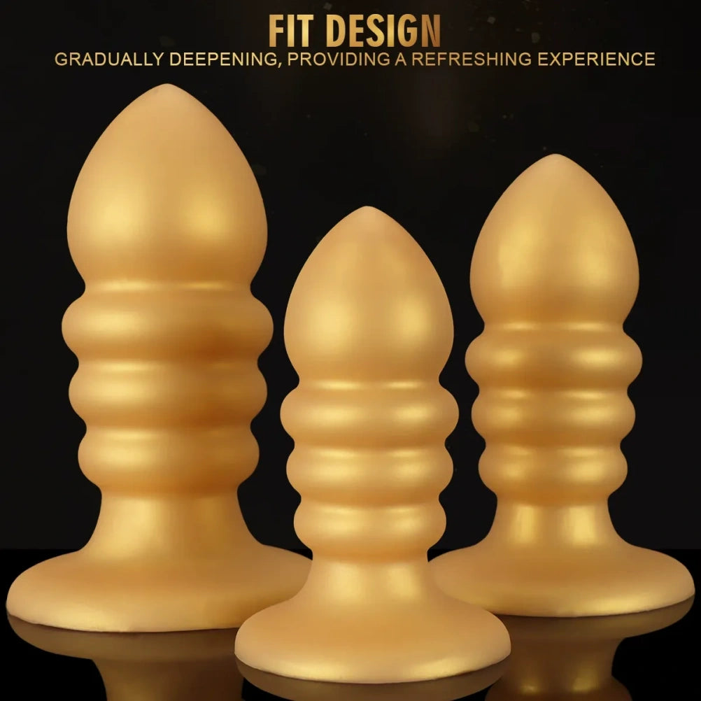 Golden Spiral Fantasy Anal Butt Plug &amp; Fist Dildo – Silikon-Expansionsspielzeug mit Saugnapf