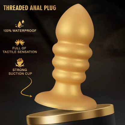 Golden Spiral Fantasy Anal Butt Plug &amp; Fist Dildo – Silikon-Expansionsspielzeug mit Saugnapf