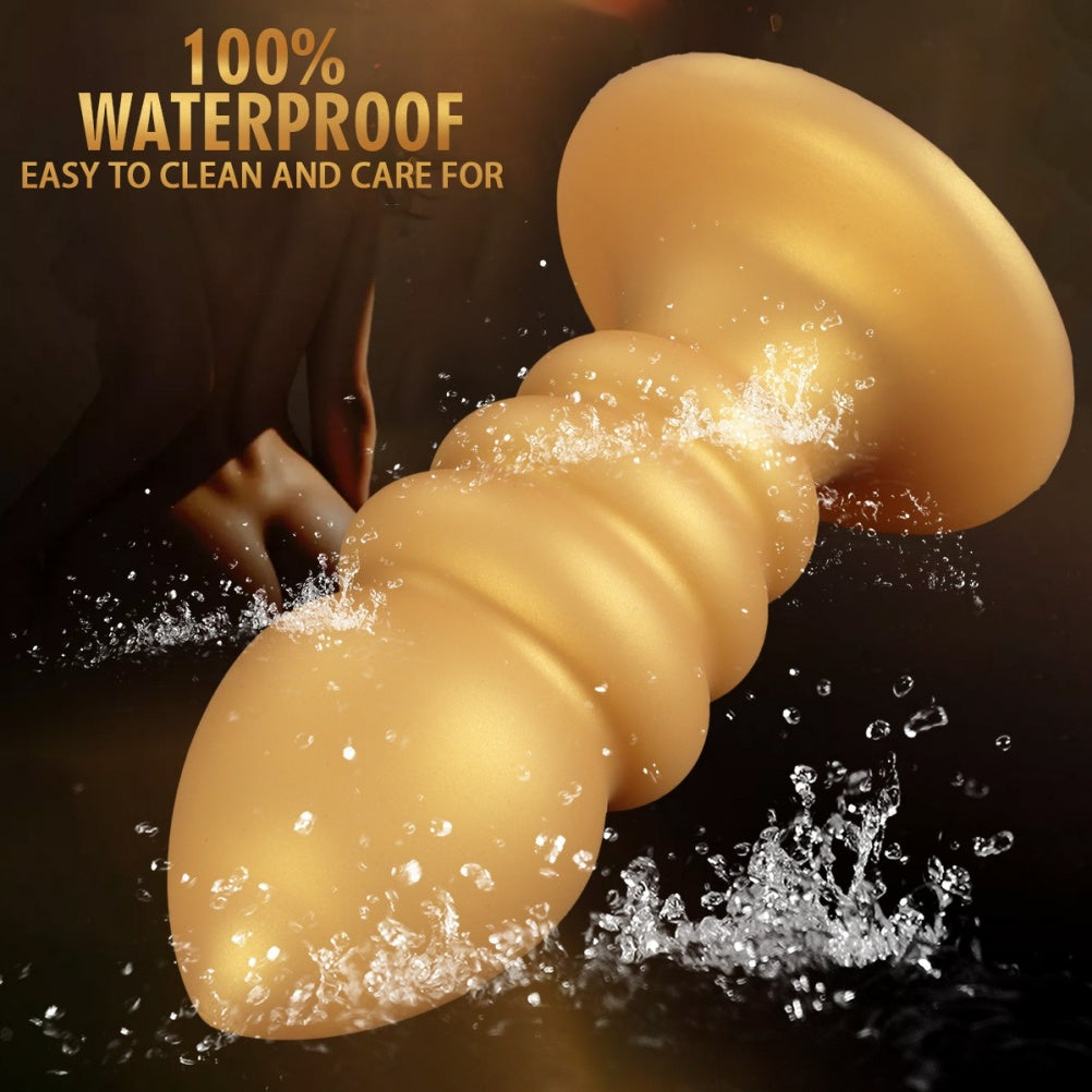 Golden Spiral Fantasy Anal Butt Plug &amp; Fist Dildo – Silikon-Expansionsspielzeug mit Saugnapf