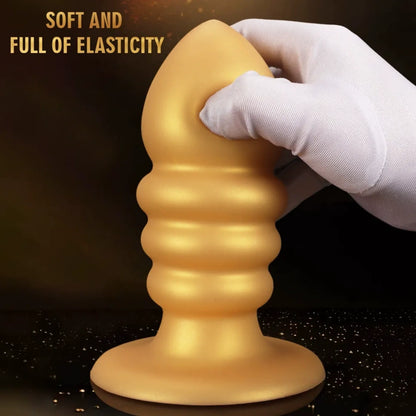 Golden Spiral Fantasy Anal Butt Plug &amp; Fist Dildo – Silikon-Expansionsspielzeug mit Saugnapf