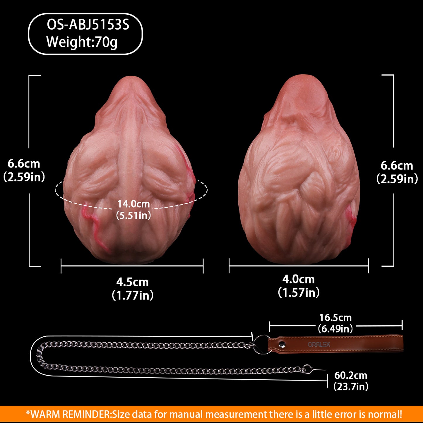 Realistic Silicone Anal Egg Butt Plug with Steel Chain & Leather Pull Strap — Multi-Use Anal Toy for Vaginal, Anal & Oral Play