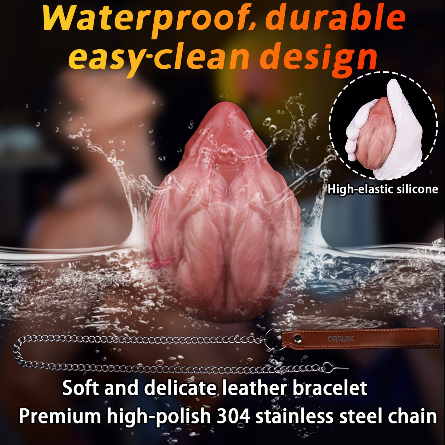 Realistic Silicone Anal Egg Butt Plug with Steel Chain & Leather Pull Strap — Multi-Use Anal Toy for Vaginal, Anal & Oral Play