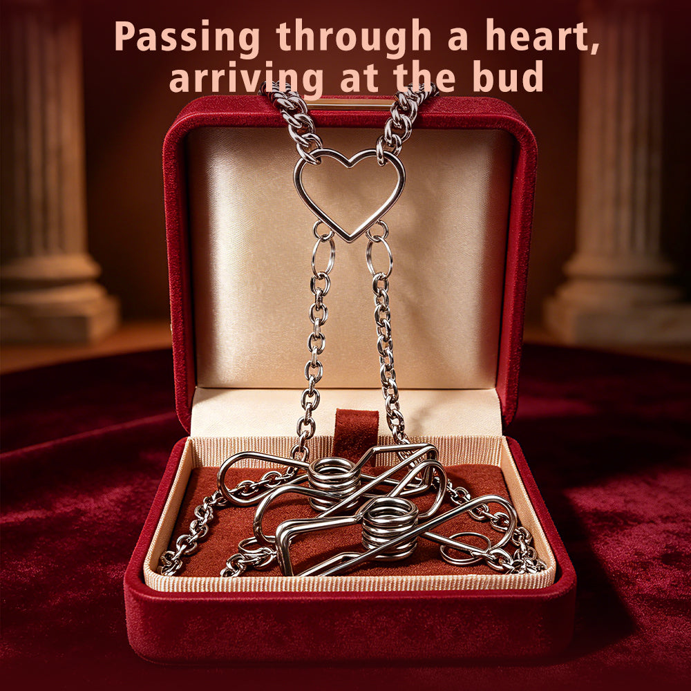 Drape Chain Collar Nipple Clamps with Heart Pendant — BDSM Bondage Nipple Stimulator Set