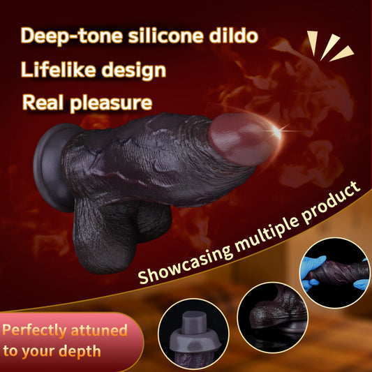 Fantasy Black Dual-Layer Silicone Giant Dildo with Suction Cup – Realistic G-Spot Stimulation & Expansion Sex Toy for Female Masturbation