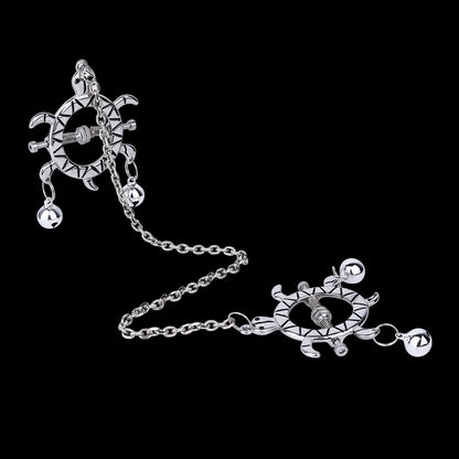 Turtle Spring Nipple Clamps with Double Bells & Chain — Adjustable Metal BDSM Clamps for Sensation Play & Intimate Gifting