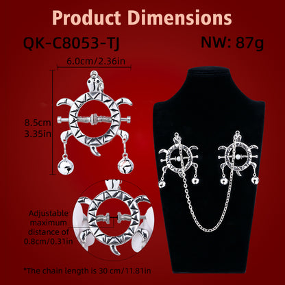 Turtle Spring Nipple Clamps with Double Bells & Chain — Adjustable Metal BDSM Clamps for Sensation Play & Intimate Gifting