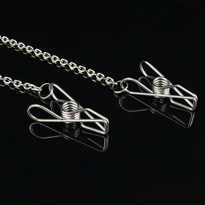 Drape Chain Leather Collar Nipple Clamps Set — BDSM Bondage Nipple Stimulator with Heart Chain