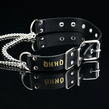 Drape Chain Leather Collar Nipple Clamps Set — BDSM Bondage Nipple Stimulator with Heart Chain