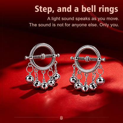 Bell-Drop Ring Nipple Clamps with Hanging Bells — Adjustable Spring Clamp for Sensory BDSM Play