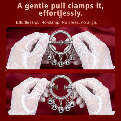 Bell-Drop Ring Nipple Clamps with Hanging Bells — Adjustable Spring Clamp for Sensory BDSM Play