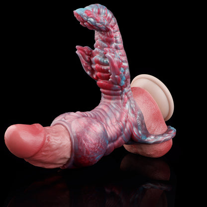 Manchon de pénis « Créature fantastique » avec stimulateur à friction – Rallonge de pénis 2-en-1 en silicone platine pour les couples