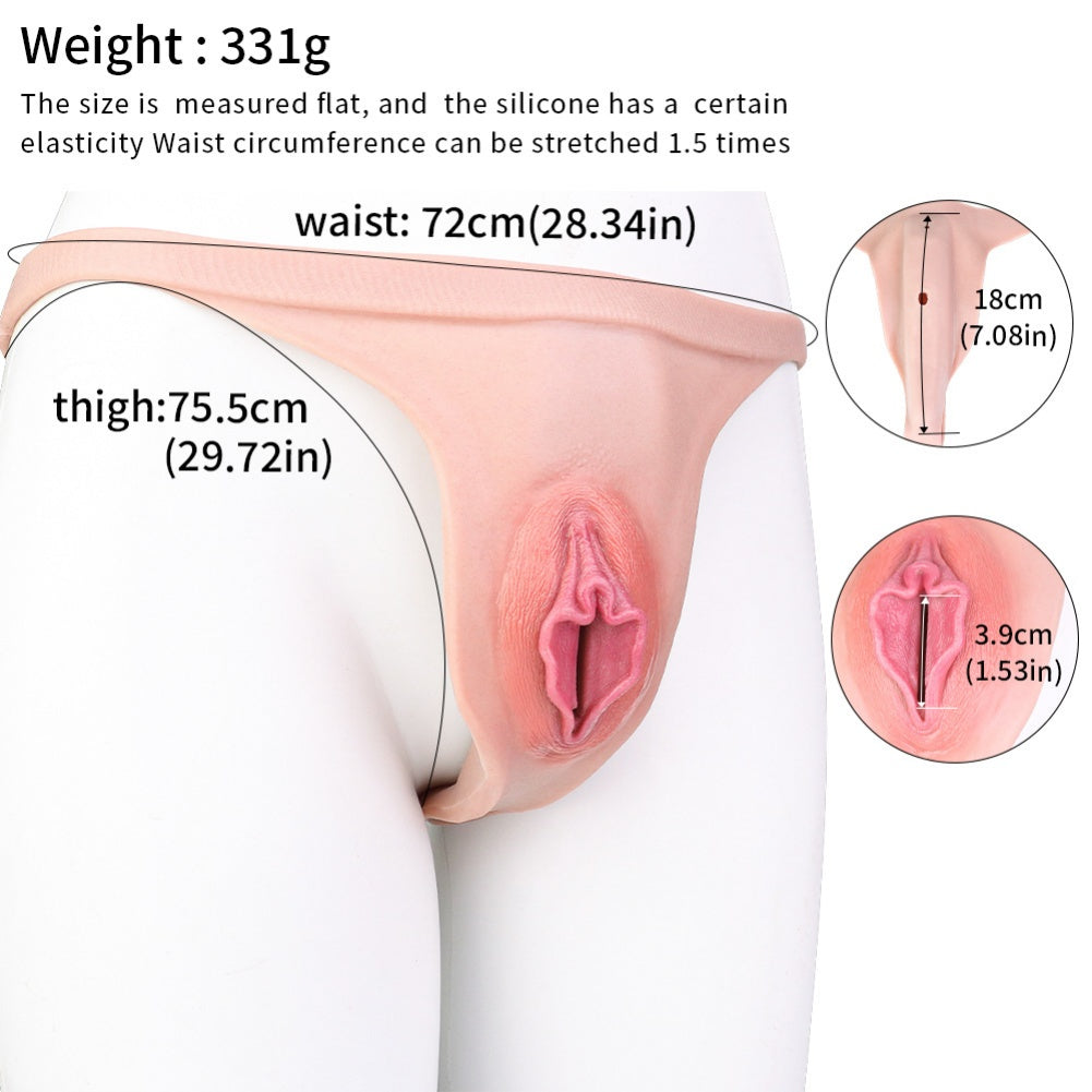 Boy-Style Strapon Realistic Fake Vagina - Penis Thrusting Flesh-like Silicone Wearable Pants