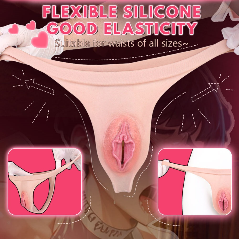 Boy-Style Strapon Realistic Fake Vagina - Penis Thrusting Flesh-like Silicone Wearable Pants