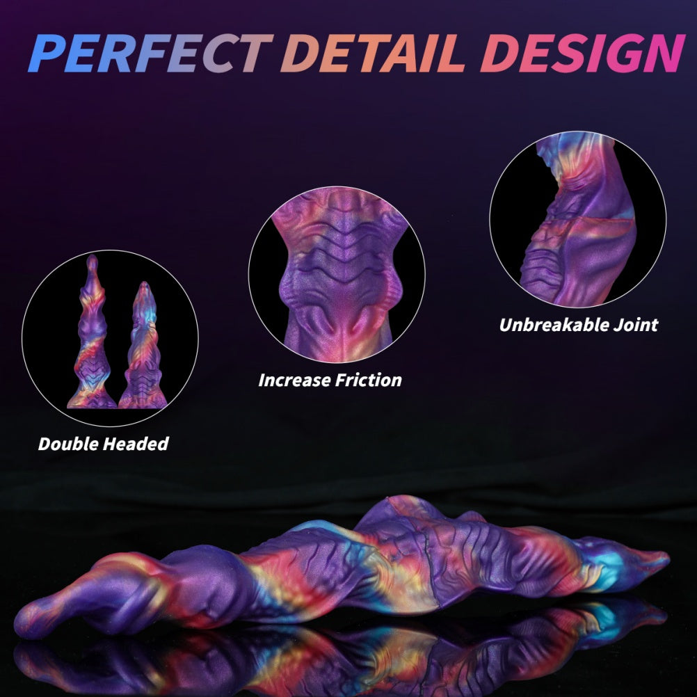 Domlust Doppelseitiger geknoteter Dildo – Platin-Silikon Schimmerndes Fantasie-Monsterspielzeug für lesbische Paare & Gemeinsames Spiel