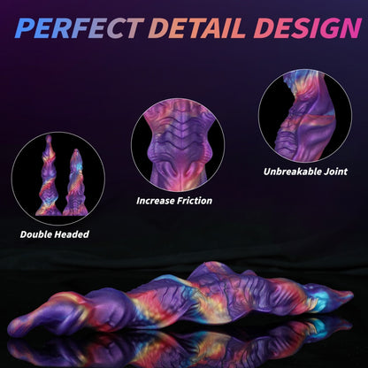 Domlust Doppelseitiger geknoteter Dildo – Platin-Silikon Schimmerndes Fantasie-Monsterspielzeug für lesbische Paare & Gemeinsames Spiel