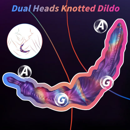 Domlust Doppelseitiger geknoteter Dildo – Platin-Silikon Schimmerndes Fantasie-Monsterspielzeug für lesbische Paare & Gemeinsames Spiel