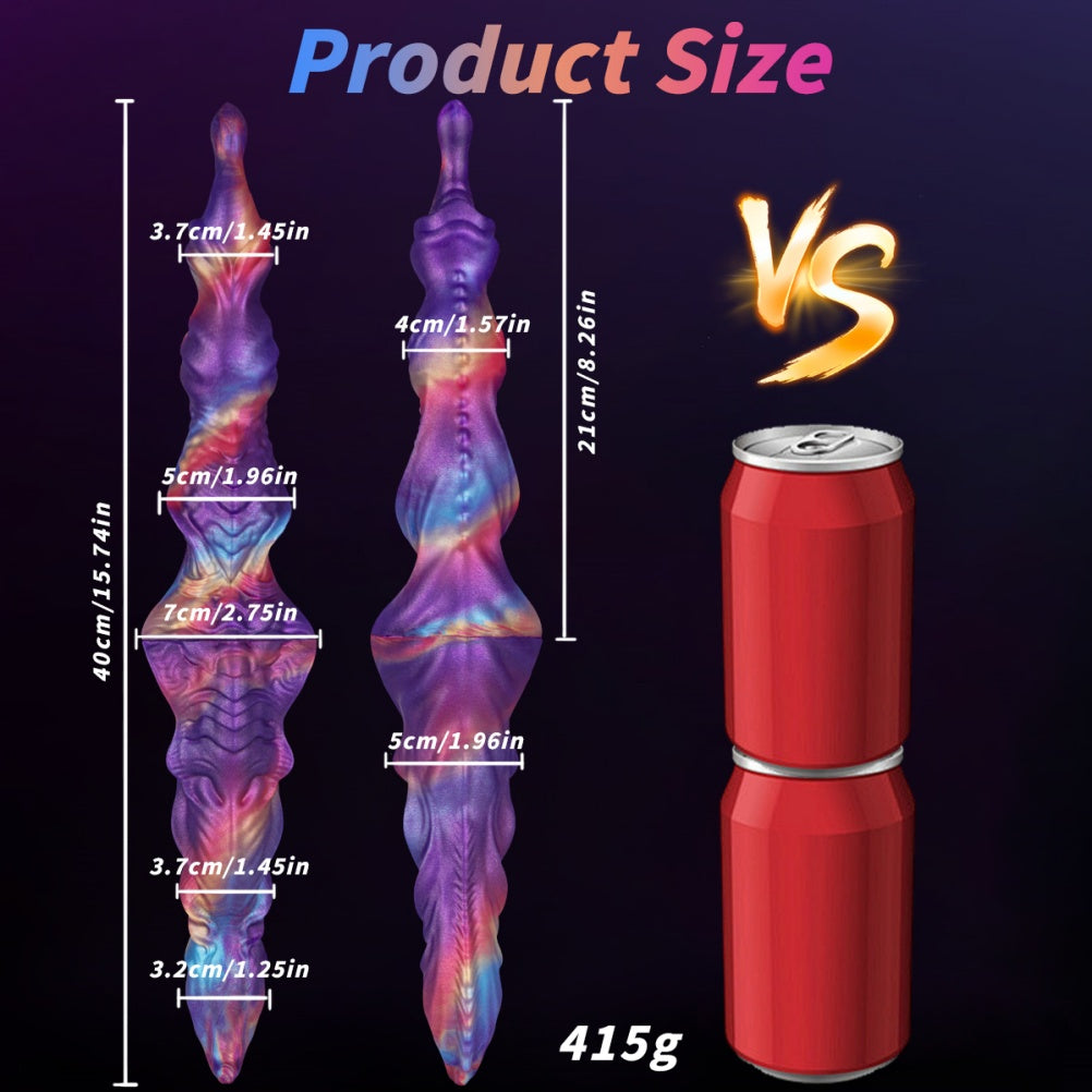 Domlust Doppelseitiger geknoteter Dildo – Platin-Silikon Schimmerndes Fantasie-Monsterspielzeug für lesbische Paare & Gemeinsames Spiel