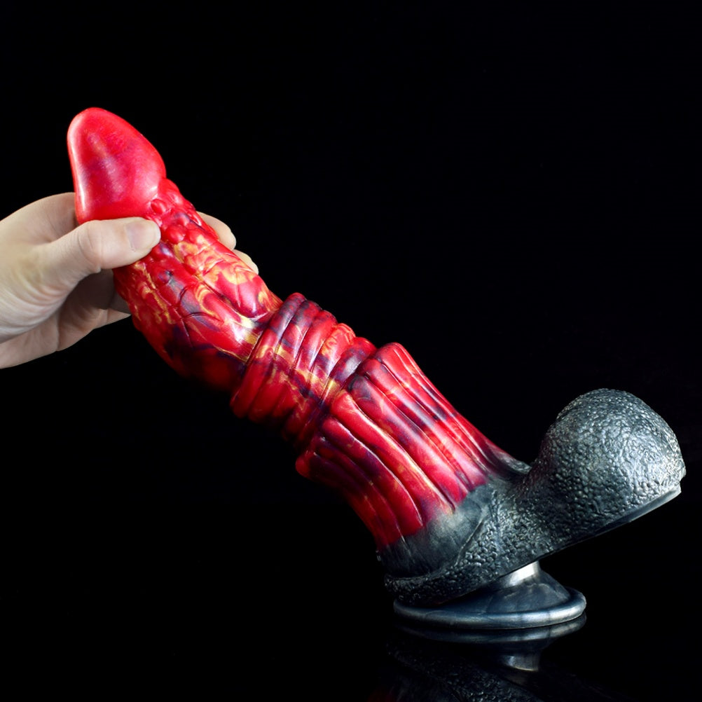 Blood Red Silicone Drake's Dick – Spiral Textured Fantasy Monster Dildo with Suction Cup