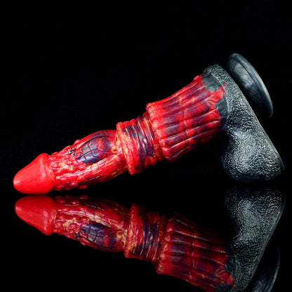 Blood Red Silicone Drake's Dick – Spiral Textured Fantasy Monster Dildo with Suction Cup
