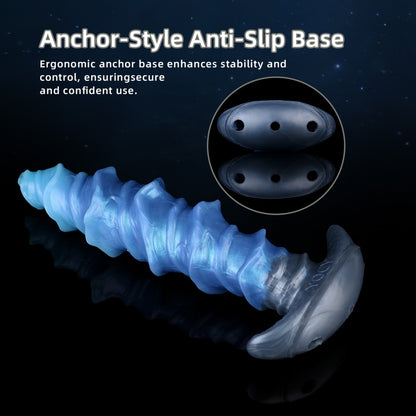 Fantasy Spiral Strapon Anal Dildo – "Tide-Anchor Spine" Blue Silicone Sex Toys for Orgasmic Massage