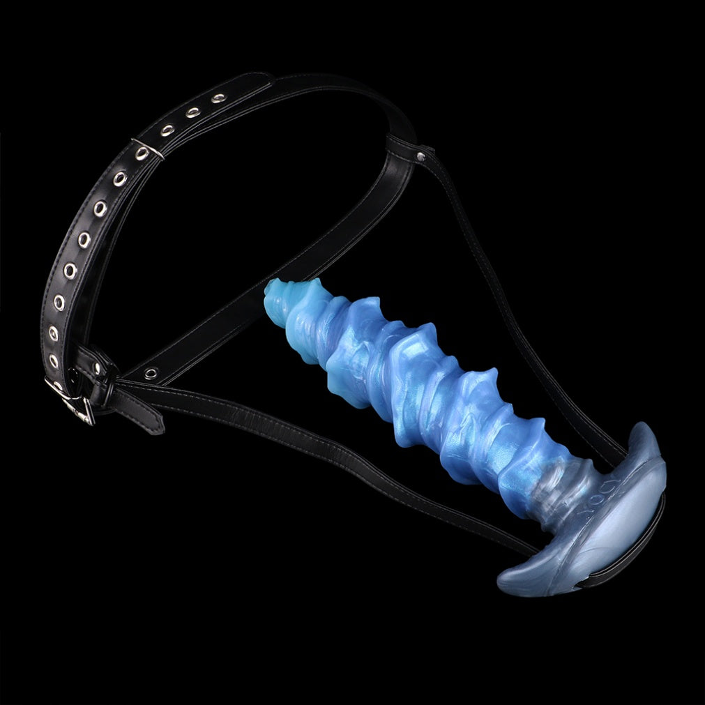 Fantasy Spiral Strapon Anal Dildo – "Tide-Anchor Spine" Blue Silicone Sex Toys for Orgasmic Massage