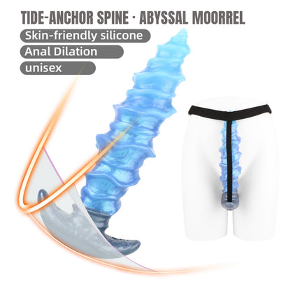 Fantasy Spiral Strapon Anal Dildo – "Tide-Anchor Spine" Blue Silicone Sex Toys for Orgasmic Massage
