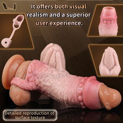 Realistic Silicone Cock Sleeve with Vibrating Butt Plug — Enlargement, Prostate Stimulation & Longer-Lasting Sex in One Integrated Set