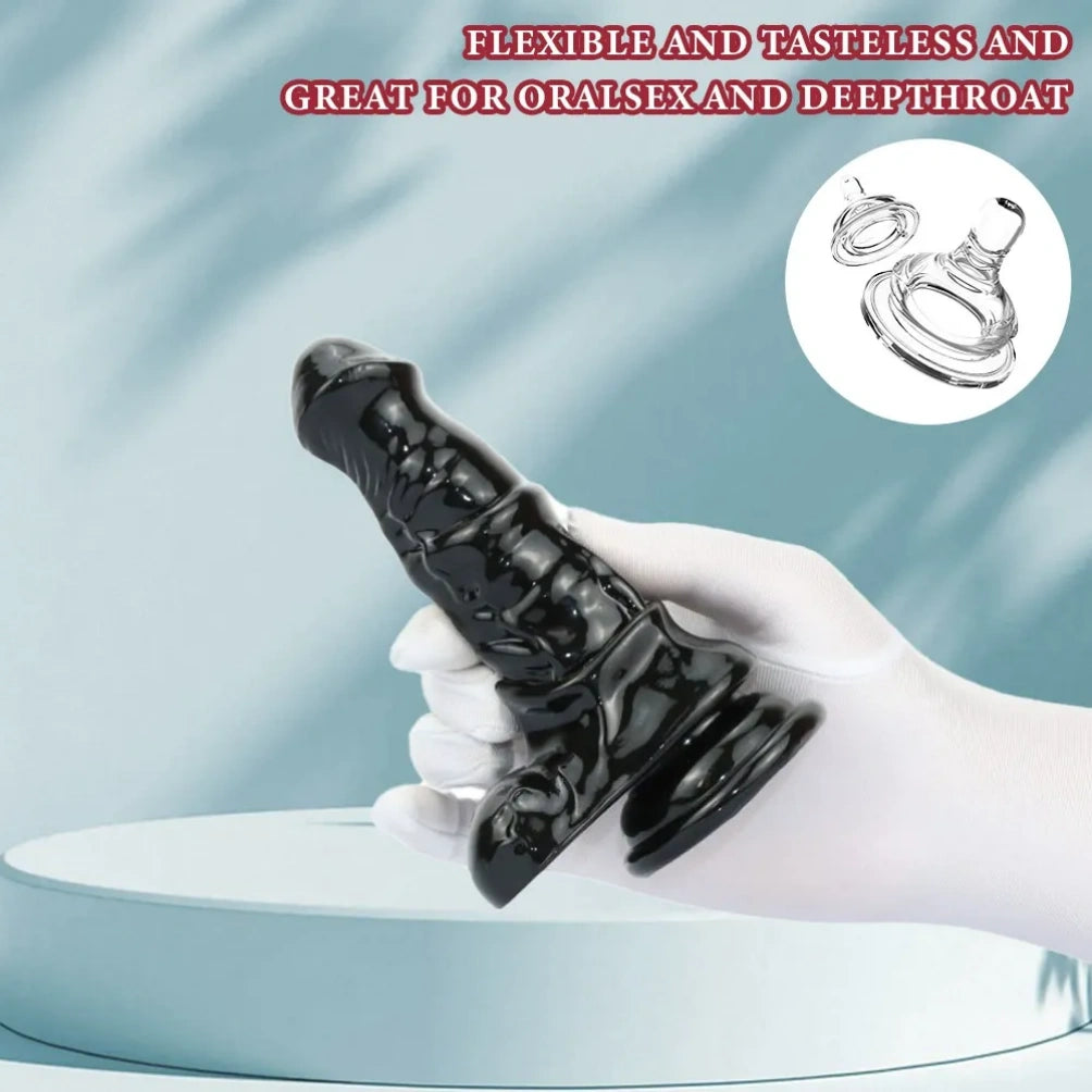 Black Silicone Realistic Horse Dildo – Compact and Convenient Insertion Vaginal Masturbation Toy