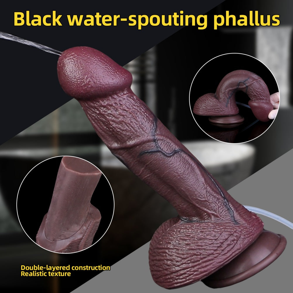 Extra Long Fantasy Squirting Dildo - Realistic 10 inch Real Penis Texture Black Silicone Anal Toy
