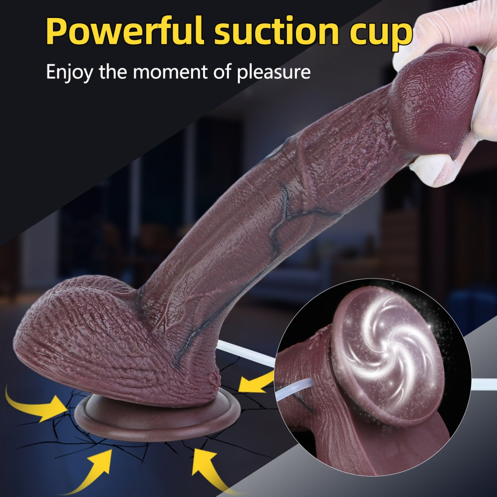 Extra Long Fantasy Squirting Dildo - Realistic 10 inch Real Penis Texture Black Silicone Anal Toy