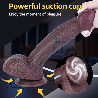Extra Long Fantasy Squirting Dildo - Realistic 10 inch Real Penis Texture Black Silicone Anal Toy