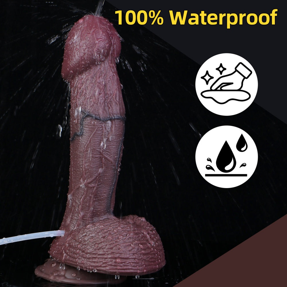 Extra Long Fantasy Squirting Dildo - Realistic 10 inch Real Penis Texture Black Silicone Anal Toy