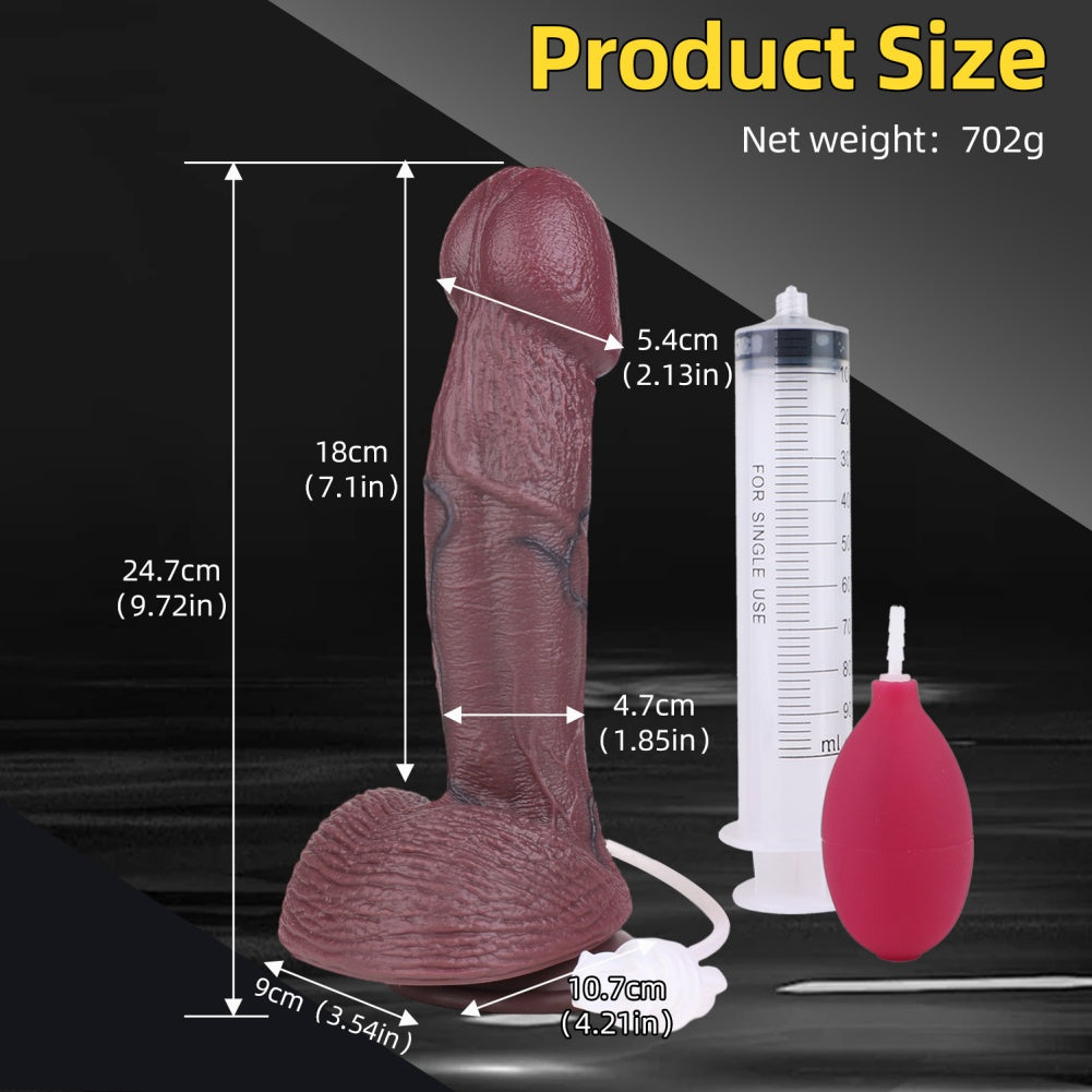 Extra Long Fantasy Squirting Dildo - Realistic 10 inch Real Penis Texture Black Silicone Anal Toy