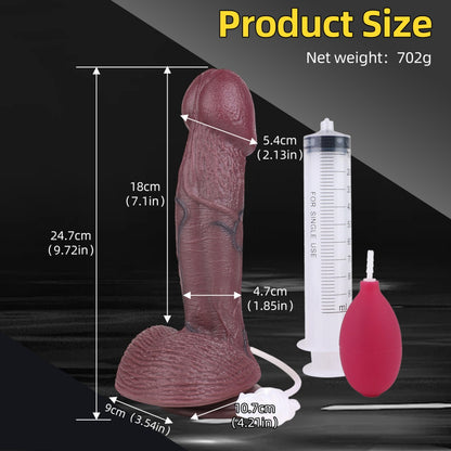 Extra Long Fantasy Squirting Dildo - Realistic 10 inch Real Penis Texture Black Silicone Anal Toy