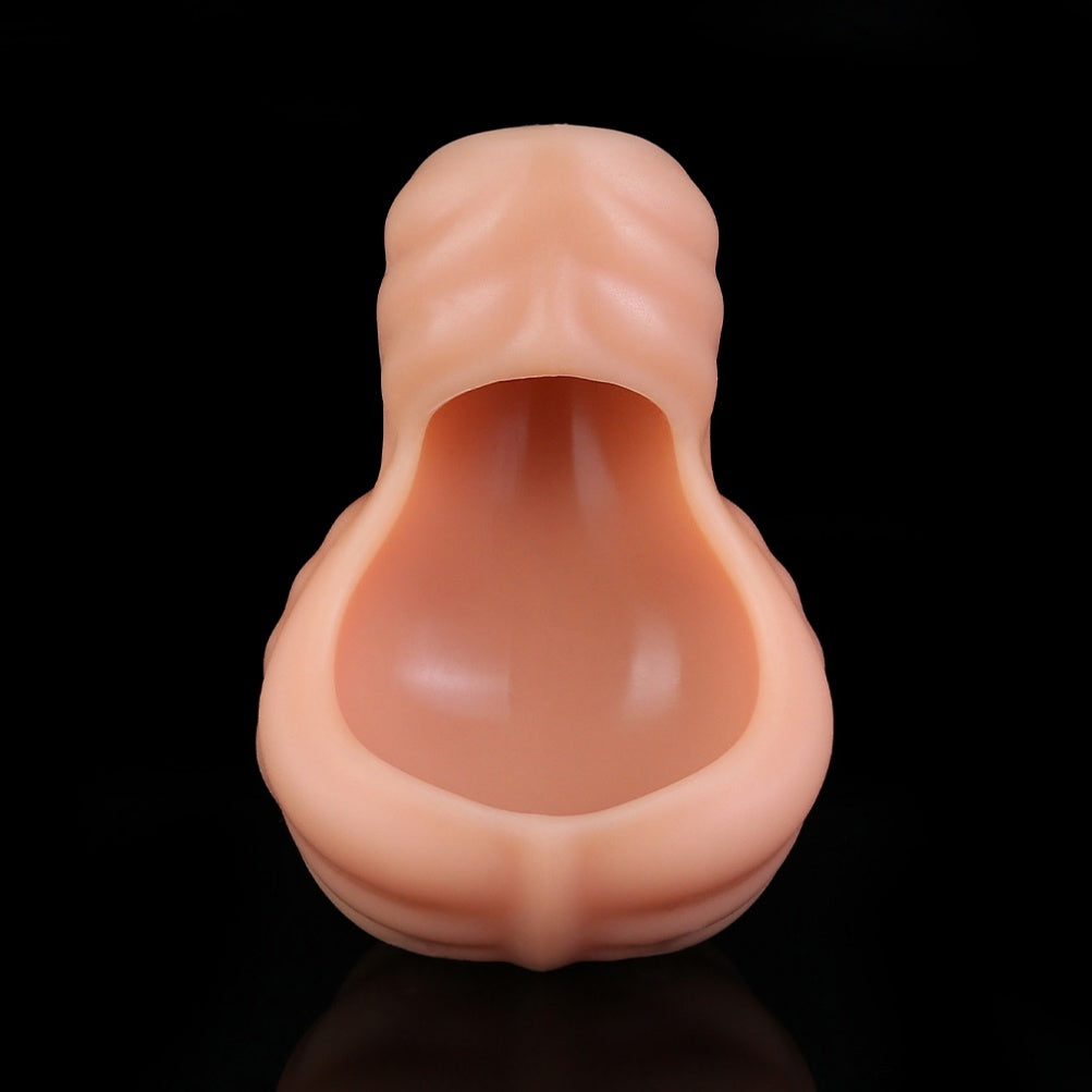 Realistic Fleshy Silicone Wearable Testicle Sleeve  Erection Restrict   Domlust