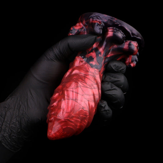 Giant Fantasy Fist Dildo - Female Anal and Vaginal Expansion Blood-Red Silicone Toy