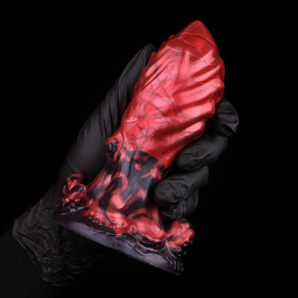Giant Fantasy Fist Dildo - Female Anal and Vaginal Expansion Blood-Red Silicone Toy
