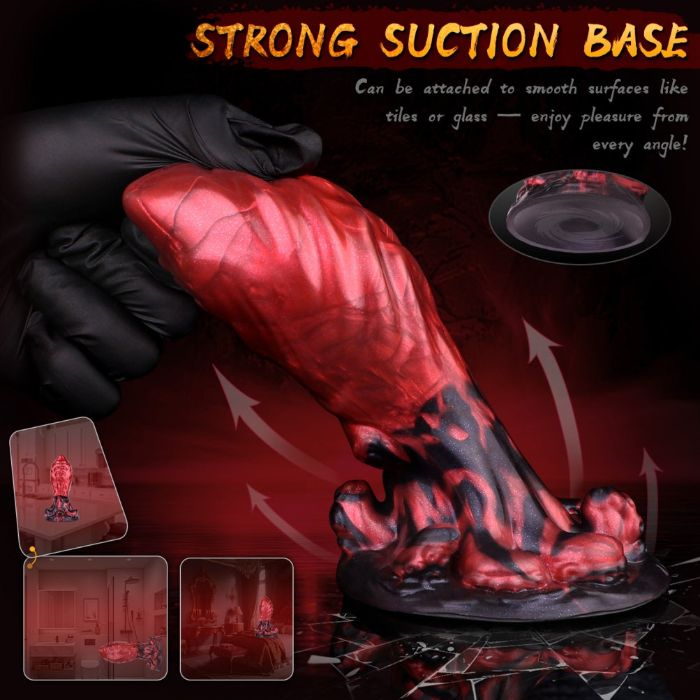 Giant Fantasy Fist Dildo - Female Anal and Vaginal Expansion Blood-Red Silicone Toy