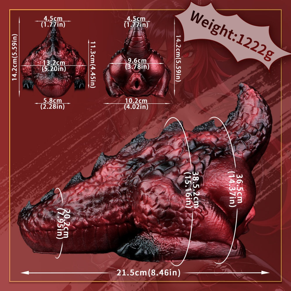 Chatte de poche en silicone Dragon Alien Rouge Sang-Torse de poupée sexuelle fantastique à double canal pour un orgasme extrême